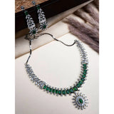Green brass silver plated necklace set for women, elegant jewelry set on display