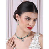 Green brass silver plated necklace set for women's fashion accessories