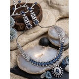 Blue brass silver plated necklace set for women, elegant accessory on display stand