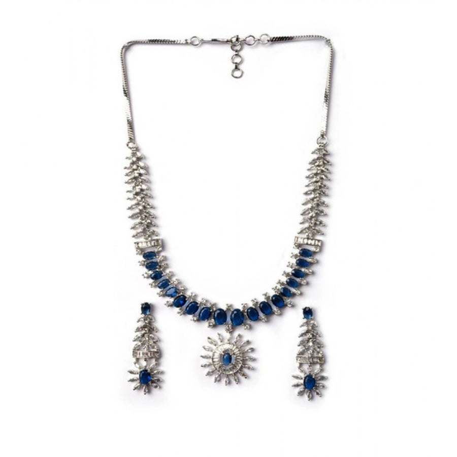 Blue brass silver plated women's necklace set, exquisite jewelry for special occasions