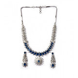 Blue brass silver plated women's necklace set, exquisite jewelry for special occasions