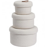 Cotton 3 Pcs Set Roti Box Storage Basket With Lid (White)
