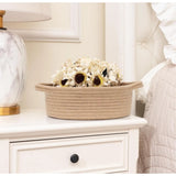 Cotton 8x3 Inch Round Bedside Organizer With Out Lid (Beige)