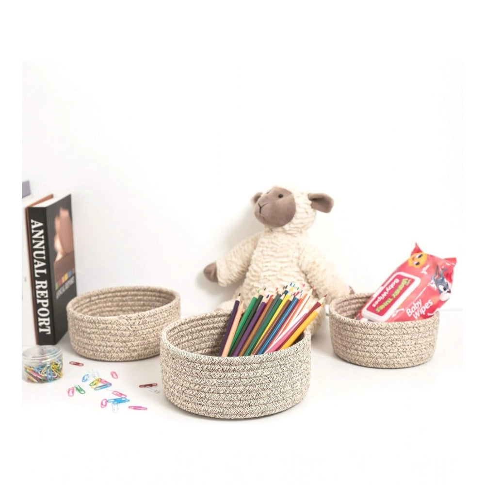 Cotton Kidi round 3-set bedside organizer, multi-purpose organizer for bathroom, living room & kitchen, no lid, perfect for kids toys and clothes storage