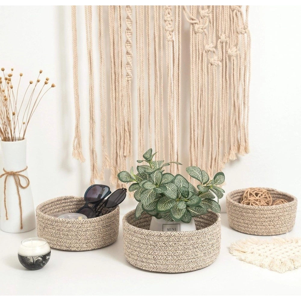 Cotton 8x3 inch Kidi round storage baskets set (no lid), multi-purpose organizer for living room, kitchen, or kids' toys