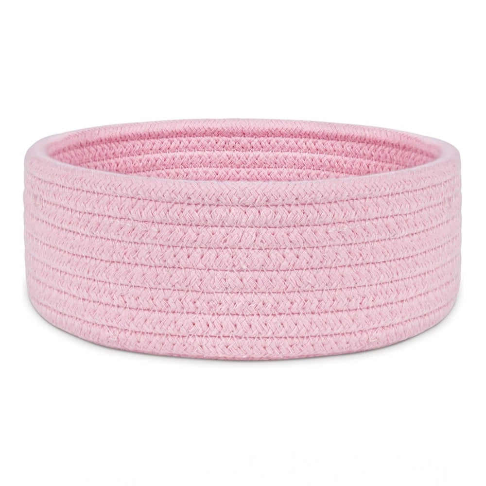 Pink cotton round bedside organizer (1 pc), multi-purpose storage basket for bathroom, living room, & kitchen use, without lid
