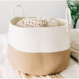 Cotton Pack Of_1 12x14 Inch Laundry Storage Basket For Clothes (Beige-White)