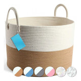 Cotton Pack Of_1 12x14 Inch Laundry Storage Basket For Clothes (Beige-White)