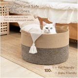 Cotton Pack Of_1 16x14 Inch Storage Basket For Clothes With Out Lid (Beige-Beige-Black)