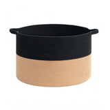 Cotton Pack Of_1 16x14 Inch Storage Basket For Clothes With Out Lid (Black-Beige)