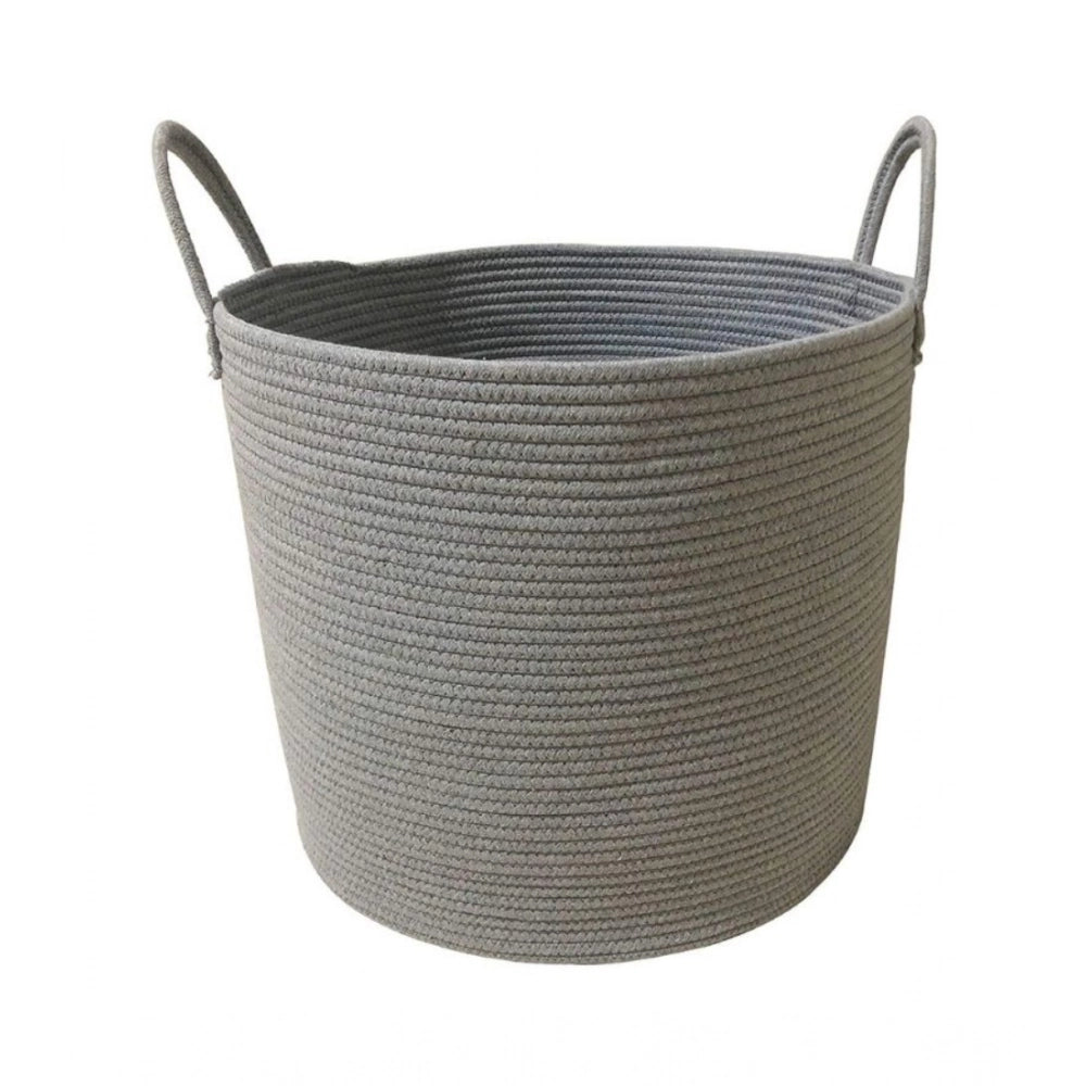 Grey cotton laundry storage basket, 12x14 inches, multi-purpose organizer for bathroom, living room & kitchen, ideal for kids toys or clothing storage