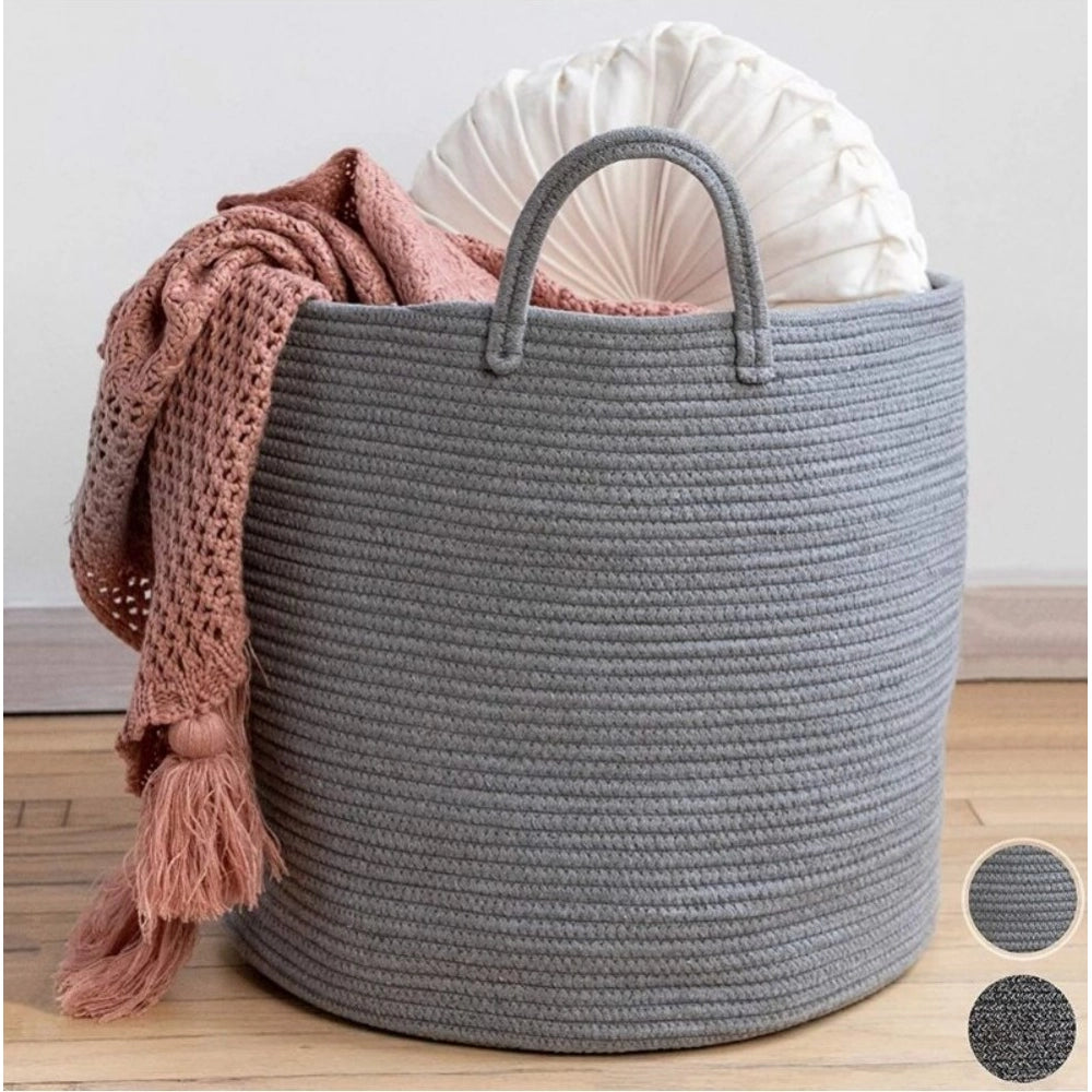 Grey cotton laundry basket (12x14 inches), multi-purpose organizer for bathroom, living room, kitchen or kids toys
