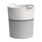 Grey-white cotton laundry basket, 12x14 inch multi-purpose organizer for bathroom, living room, kitchen, or kids toys