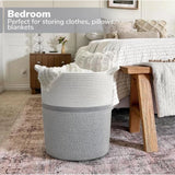 Grey-White cotton laundry basket, multi-purpose storage solution for clothes, bathroom, living room, kitchen organizer, ideal for toys or clutter management