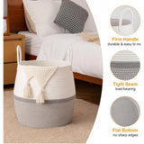 Cotton Matka With Handle 14x12 Inch Storage Basket For Clothes With Out Lid (Gray-White)