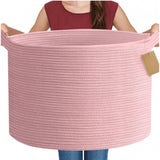 Cotton Pack Of_1 14x12 Inch Storage Basket For Clothes With Out Lid (Pink)