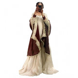Cream & Brown silk embroidered v-neck kurti set with sharara pant and dupatta, intricate silk embroidery on calf-length traditional indian ensemble