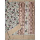 Green cotton silk printed saree with unstitched blouse, vibrant floral pattern