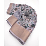 Grey cotton silk printed saree with unstitched blouse (5.5Mtr), vibrant pattern for traditional Indian wear