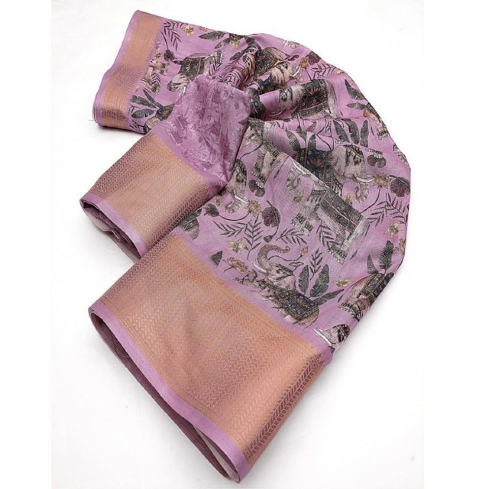 Pink cotton silk printed saree with unstitched blouse (5.5Mtr), color: pink, intricate pattern design