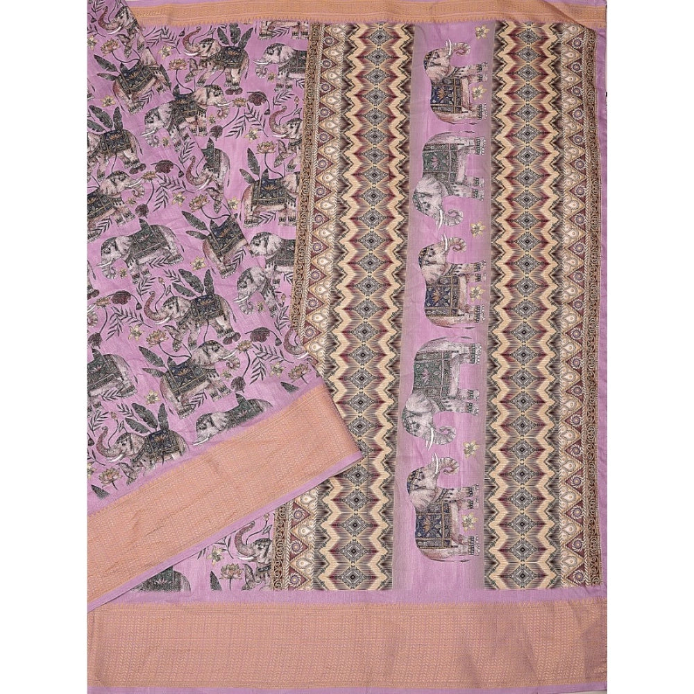 Pink cotton silk printed saree with unstitched blouse (5.5mtr), elegant Indian traditional wear
