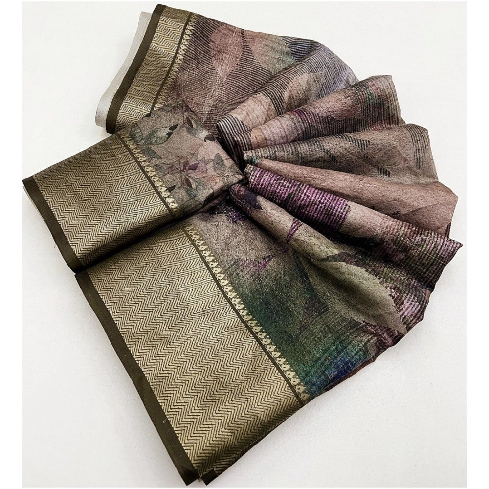 Multicolor printed cotton silk saree with unstitched blouse (5.5mtr), women's traditional Indian wear on mannequin