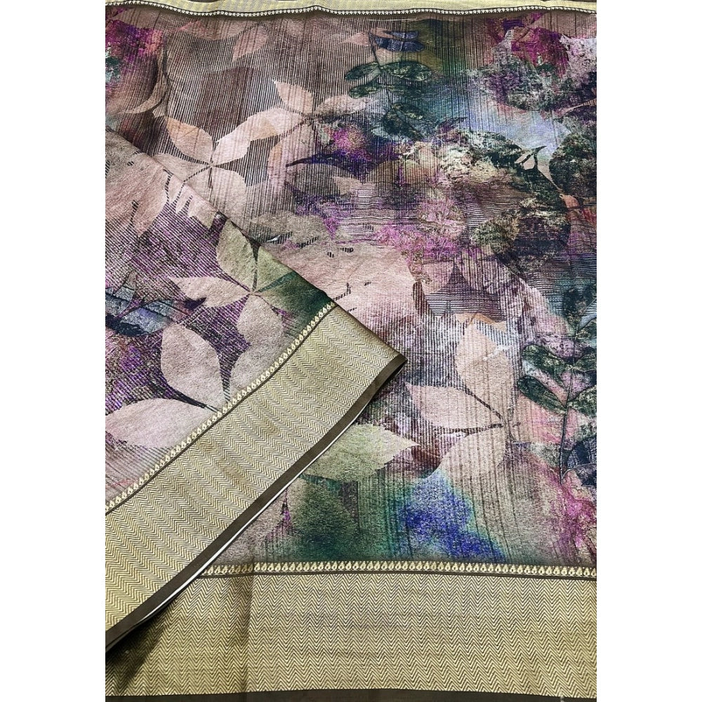 Multicolor cotton silk printed saree with unstitched blouse, vibrant traditional Indian attire for women