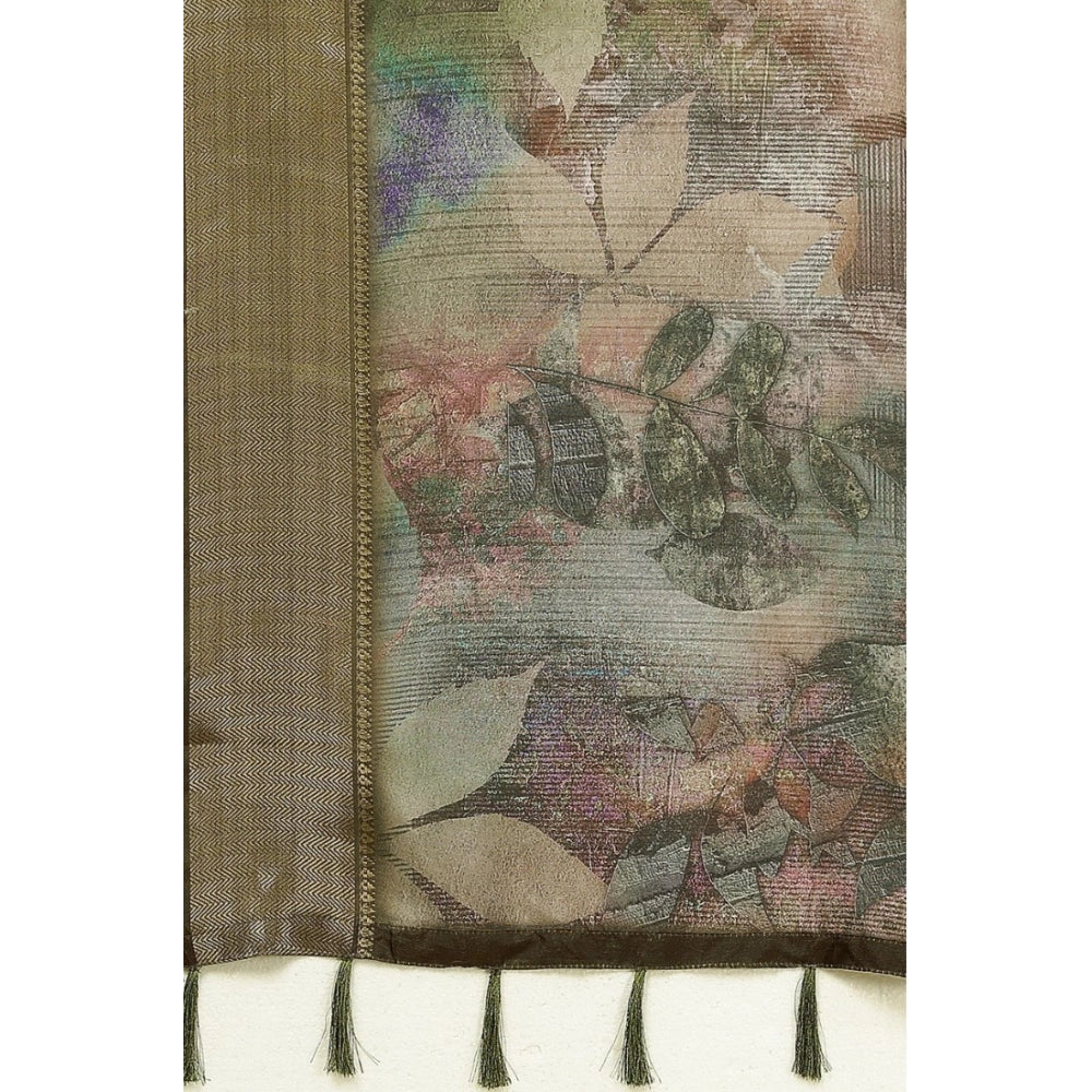 Multicolor cotton silk printed saree with unstitched blouse (5.5mtr), vibrant traditional Indian wear on model