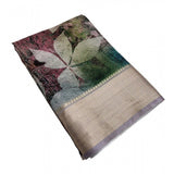 Multi-colored cotton silk printed saree with unstitched blouse, 5.5Mtr for traditional Indian wear
