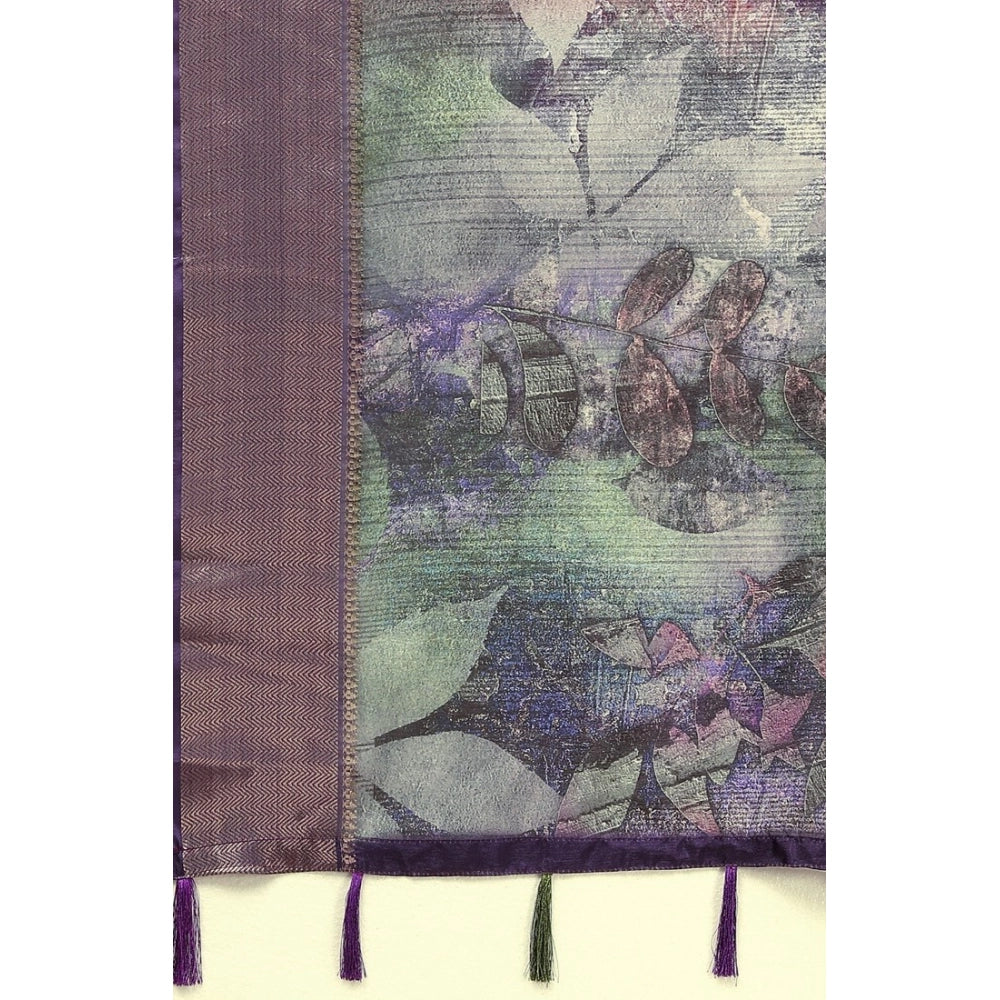 Multicolor cotton silk printed saree with unstitched blouse, vibrant pattern on flowing fabric