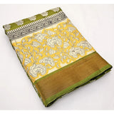 Mehandi cotton blend printed saree with unstitched blouse, 5.5Mtr for traditional Indian wear