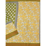 Mehandi cotton blend printed saree with unstitched blouse (5.5Mtr), vibrant floral patterns on women's traditional Indian wear