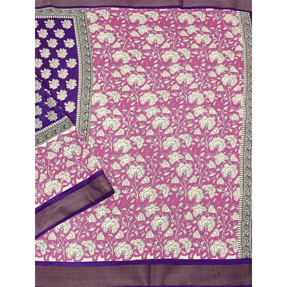 Purple cotton blend printed saree with unstitched blouse, vibrant Indian fashion accessory
