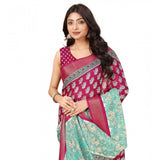 Multi-colored cotton blend printed saree with unstitched blouse (5.5mtr) - vibrant traditional attire for women
