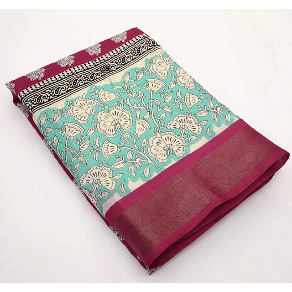 Multicolor cotton blend printed saree with unstitched blouse, vibrant Indian traditional wear for women