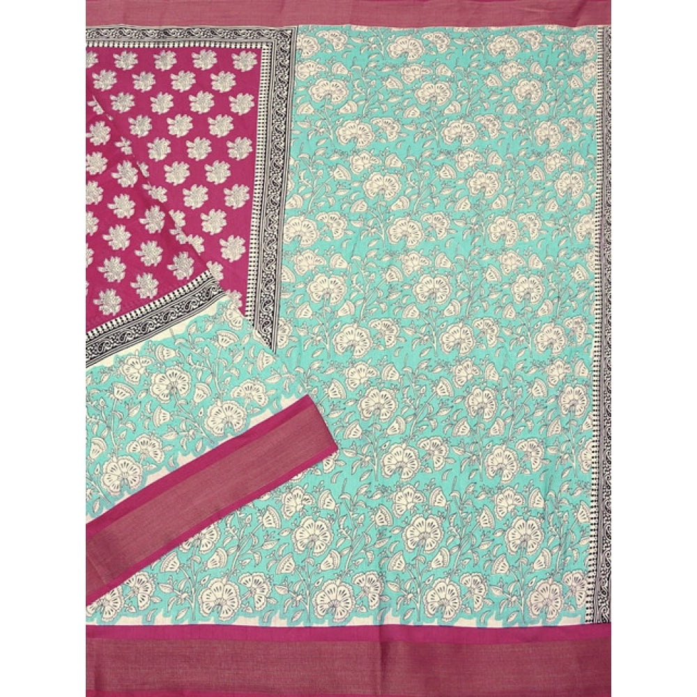 Multicolor cotton blend printed saree with unstitched blouse, vibrant Indian wear for women's festive occasion