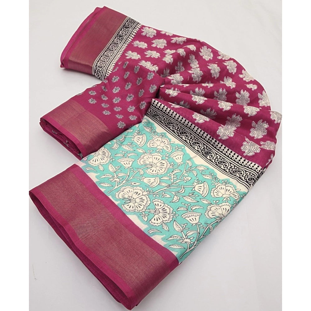 Multi-colored cotton blend printed saree with unstitched blouse, vibrant Indian fashion accessory for women