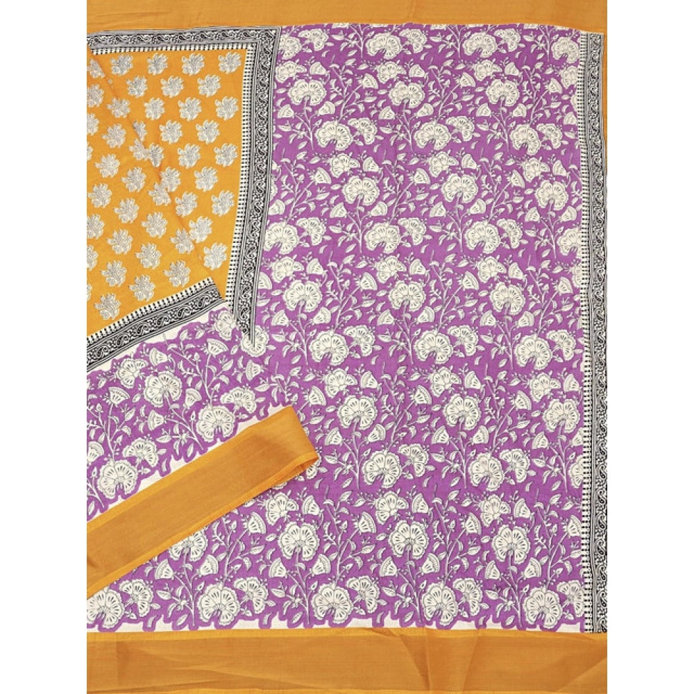 Yellow cotton blend printed saree with unstitched blouse, vibrant Indian women's fashion
