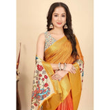 Yellow cotton blend floral printed saree with unstitched blouse, vibrant Indian women's fashion accessory