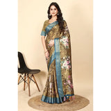 Multicolor cotton blend floral printed saree with unstitched blouse (5.5mtr)