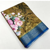 Multicolor cotton blend floral printed saree with unstitched blouse, vibrant ethnic wear for women