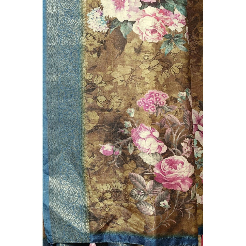 Multicolor cotton blend floral printed saree with unstitched blouse, vibrant design on a 5.5mtr length
