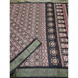 Black cotton blend printed saree with unstitched blouse (5.5mtr), traditional Indian women's fashion accessory