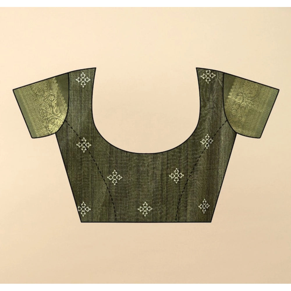 Green cotton blend printed saree with unstitched blouse, vibrant floral pattern for traditional Indian wear