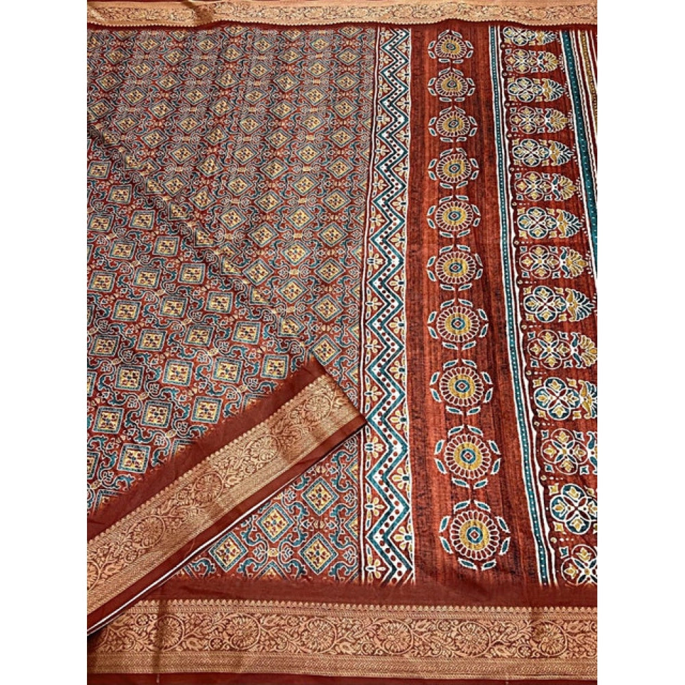 Multicolor cotton blend printed saree with unstitched blouse, vibrant Indian fashion for women on display