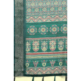 Women's cotton blend printed saree with unstitched blouse, 5.5Mtr Rama patterned saree on model