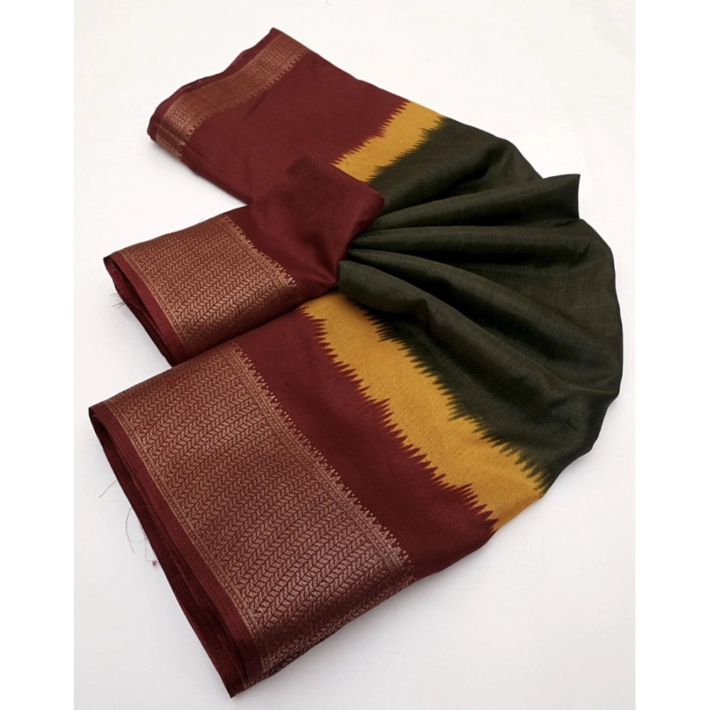 Multicolor cotton silk solid saree with unstitched blouse (5.5mtr) on display hanger