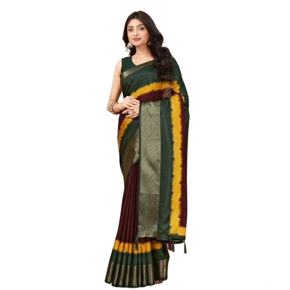 Multi-colored cotton silk saree with unstitched blouse (5.5mtr) - traditional Indian attire on mannequin