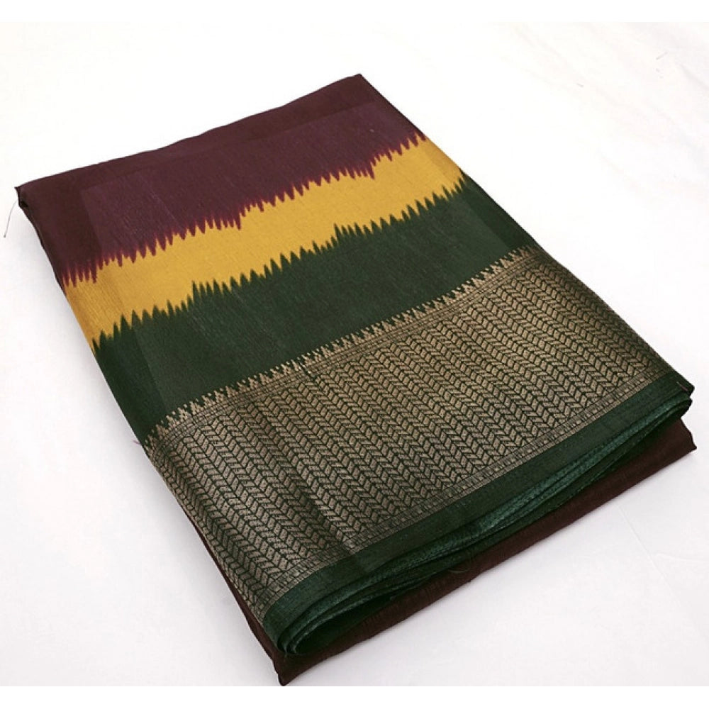 Multicolor cotton silk solid saree with unstitched blouse (5.5Mtr), women's traditional Indian attire on mannequin