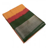 Multicolor cotton silk solid saree with unstitched blouse, 5.5mtr length on display hanger
